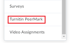 The Turnitin PeerMark integration highlighted under the Existing Activities dropdown.