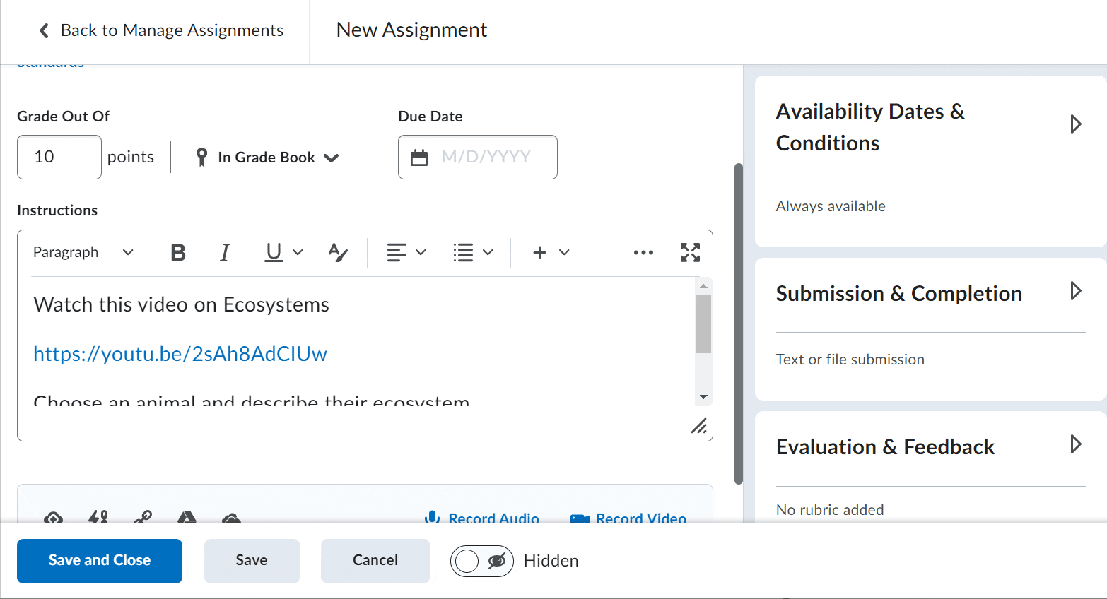 The New Folder page with activity dates and date settings being set.